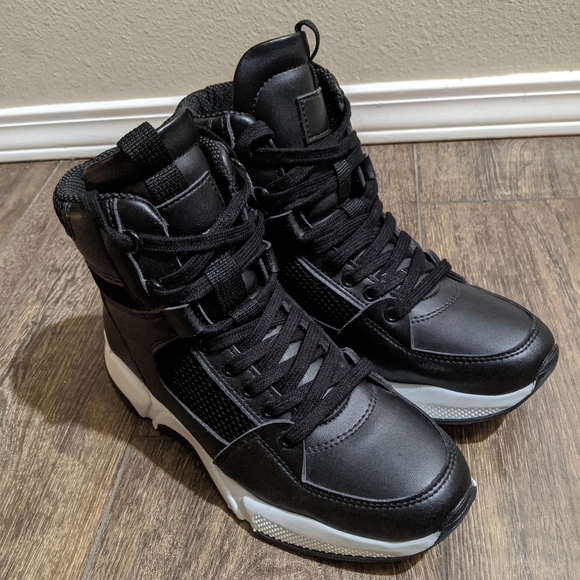 Will's Vegan leather Sneaker Black high top 'Chicago' style LIKE NEW 7.5 Euro 38 - Picture 8 of 8